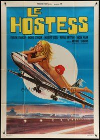 4w549 SWINGIN' STEWARDESSES Italian 1p '73 best different art of naked girl on airplane!