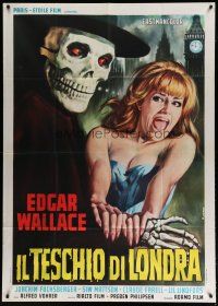 4w576 ZOMBIE WALKS Italian 1p '69 Edgar Wallace, Casaro art of skeleton guy attacking sexy girl!