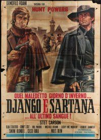 4w136 DJANGO MEETS SARTANA Italian 2p '70 cool spaghetti western art by Ezio Tarantelli!
