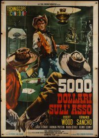 4w143 FIVE THOUSAND DOLLARS ON ONE ACE Italian 2p '66 cool art of gunfight at poker game by Casaro