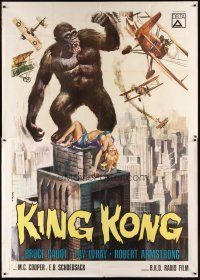 4w163 KING KONG Italian 2p R66 different art of giant ape & sexiest Fay Wray by Renato Casaro!