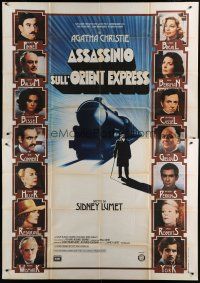4w180 MURDER ON THE ORIENT EXPRESS Italian 2p '74 great different art of train & top cast!