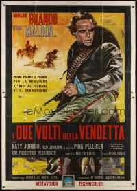 4w185 ONE EYED JACKS Italian 2p '61 art of star & director Marlon Brando with gun by Enzo Nistri!
