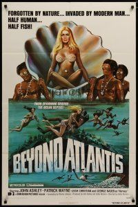 4x090 BEYOND ATLANTIS 1sh '73 great art of super sexy girl in clam with fish-eyed natives!