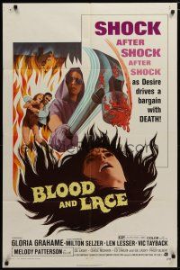 4x106 BLOOD & LACE 1sh '71 AIP, gruesome horror image of wacky cultist w/bloody hammer!