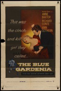 4x111 BLUE GARDENIA 1sh '53 Fritz Lang, Anne Baxter, there was nothing lily-white about her!