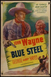 4x112 BLUE STEEL 1sh R1947 cool image of young John Wayne turned man-hunter, Gabby Hayes!