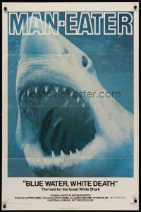 4x113 BLUE WATER, WHITE DEATH 1sh '71 cool super close image of great white shark with open mouth!