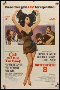4x145 CAT ON A HOT TIN ROOF/BUTTERFIELD 8 1sh '66 art of super sexy Elizabeth Taylor in nightie!
