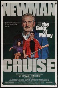 4x165 COLOR OF MONEY 1sh '86 Robert Tanenbaum artwork of Paul Newman & Tom Cruise playing pool!