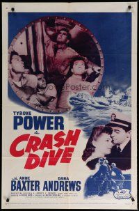 4x178 CRASH DIVE 1sh R56 gtgsailors Tyrone Power & Dana Andrews on submarine!