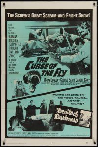 4x186 CURSE OF THE FLY/DEVILS OF DARKNESS 1sh '65 great scream-and-fright double-feature!