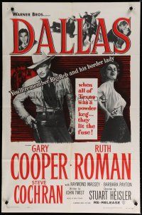 4x191 DALLAS 1sh R56 Gary Cooper, Ruth Roman, Texas, you'll remember Big Reb & his border lady!