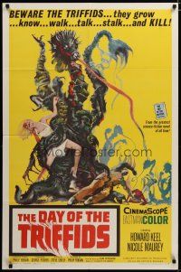 4x198 DAY OF THE TRIFFIDS 1sh '62 classic English sci-fi horror, cool art of monster with girl!