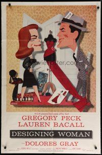 4x209 DESIGNING WOMAN style B 1sh '57 best art of Gregory Peck & Lauren Bacall by Jacques Kapralik!