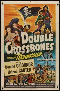 4x222 DOUBLE CROSSBONES 1sh '51 artwork of pirate Donald O'Connor by ship!