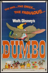 4x229 DUMBO 1sh R76 colorful art from Walt Disney circus elephant classic!