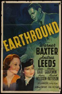 4x234 EARTHBOUND 1sh '40 ghost Warner Baxter, Andrea Leeds, directed by Irving Pichel!
