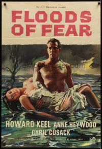4x278 FLOODS OF FEAR English 1sh '59 art of barechested Howard Keel holding sexy Anne Heywood!