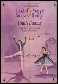 4x394 I AM A DANCER English 1sh '72 Rudolf Nureyev, Margot Fonteyn, cool art of dancing couple!