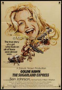 4x827 SUGARLAND EXPRESS English 1sh '74 Spielberg, cool SB artwork of Goldie Hawn!