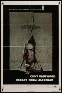 4x249 ESCAPE FROM ALCATRAZ 1sh '79 cool artwork of Clint Eastwood busting out by Lettick!