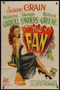 4x261 FAN 1sh '49 full-length art of sexy Jeanne Crain, directed by Otto Preminger!