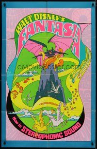 4x262 FANTASIA 1sh R70 Disney musical cartoon classic, wild psychedelic artwork!