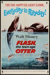 4x275 FLASH THE TEEN-AGE OTTER 1sh '65 Walt Disney, great art of happy-go-lucky otter by Wenzel!