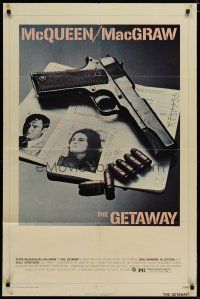 4x298 GETAWAY 1sh '72 Steve McQueen, Ali McGraw, Sam Peckinpah, cool gun image!