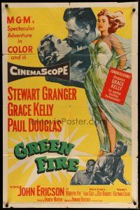 4x324 GREEN FIRE 1sh '54 art of beautiful full-length Grace Kelly & Stewart Granger!