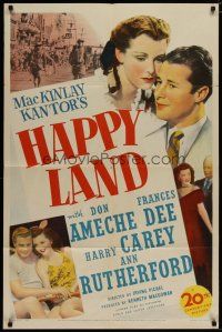 4x342 HAPPY LAND 1sh 1943 Don Ameche's son dies in WWII, a ghost shows him why it was worth while!