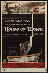4x384 HOUSE OF USHER 1sh '60 Poe's tale of the ungodly & evil, art by Reynold Brown!