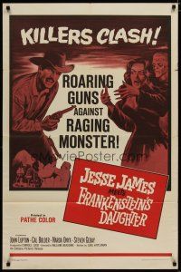 4x433 JESSE JAMES MEETS FRANKENSTEIN'S DAUGHTER 1sh '65 roaring guns vs raging monster!