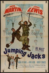 4x447 JUMPING JACKS 1sh '52 great image of Army paratroopers Dean Martin & Jerry Lewis!