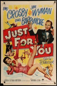 4x450 JUST FOR YOU 1sh '52 Bing Crosby & sexy Jane Wyman on telephone!