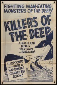 4x459 KILLERS OF THE DEEP 1sh '60s fighting man-eating monsters, tiger shark & barracuda fight!