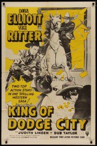 4x465 KING OF DODGE CITY 1sh R40s Bill Elliot, Tex Ritter bustin' through window on horse w/ gun!