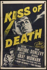 4x468 KISS OF DEATH 1sh R53 really cool art of Victor Mature in film noir classic!