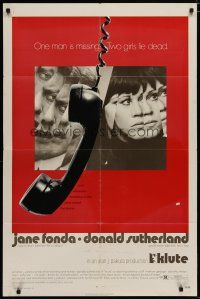 4x471 KLUTE rare alternate style 1sh '71 Donald Sutherland & Jane Fonda, dangling telephone art!