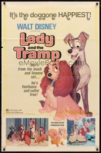 4x477 LADY & THE TRAMP 1sh R72 Walt Disney romantic canine dog classic cartoon!