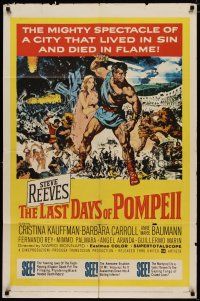 4x482 LAST DAYS OF POMPEII 1sh '60 art of mighty Steve Reeves, a city that lived in sin!