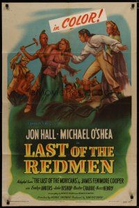 4x485 LAST OF THE REDMEN 1sh '47 Jon Hall, Evelyn Ankers, adapted from The Last of the Mohicans!