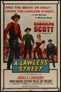 4x489 LAWLESS STREET style B 1sh '55 Randolph Scott is running out of luck, bullets & his woman too