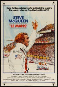 4x490 LE MANS 1sh '71 great Tom Jung artwork of race car driver Steve McQueen waving at fans!