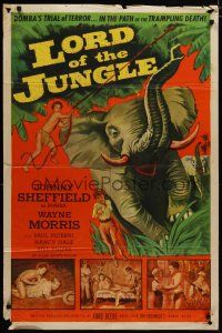 4x512 LORD OF THE JUNGLE 1sh '55 great action art of Bomba the Jungle Boy w/elephant!