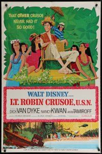 4x521 LT. ROBIN CRUSOE, U.S.N. style A 1sh '66 Disney, cool art of Dick Van Dyke with island babes!