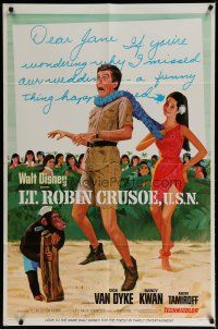 4x522 LT. ROBIN CRUSOE, U.S.N. style B 1sh '66 Disney, cool art of Dick Van Dyke w/Nancy Kwan!
