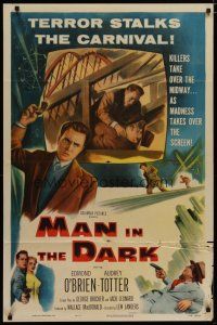 4x539 MAN IN THE DARK 1sh '53 really cool art of men fighting on rollercoaster!