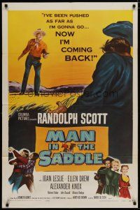 4x540 MAN IN THE SADDLE 1sh R59 cowboy Randolph Scott in western action, Joan Leslie!